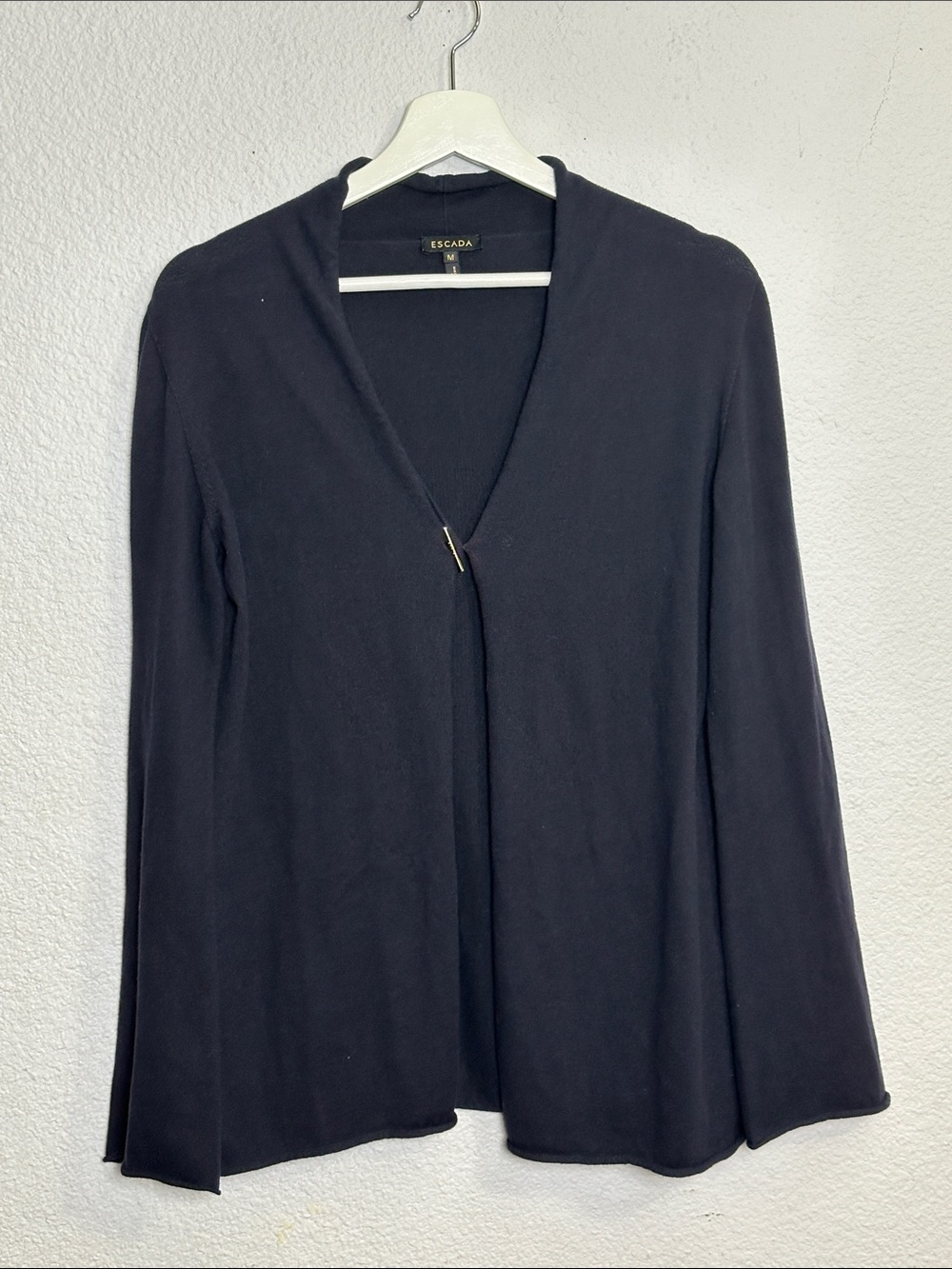 Escada Navy Long Sleeve Cardigan Silk Blend Stretchy Womens Size Medium READ